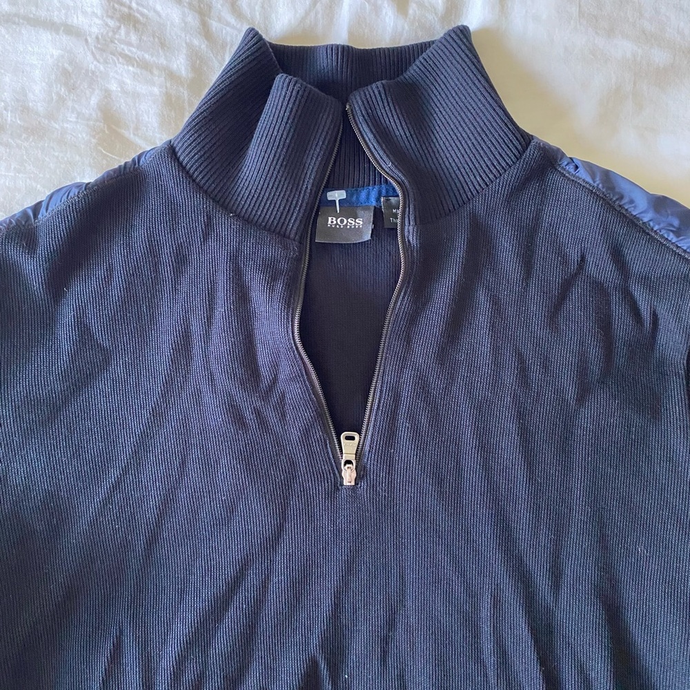 Hugo Boss men’s quarter zip sweater navy blue NWOT